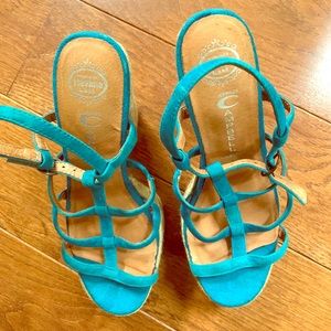 Jeffrey Campbell Turquoise suede platform heels